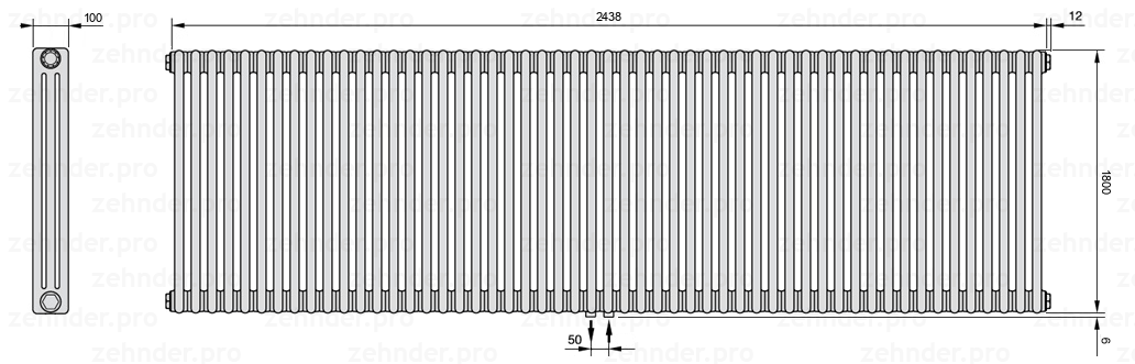 Схема (чертеж) Радиатор Zehnder Charleston 3180/53 №5410 Technoline TL